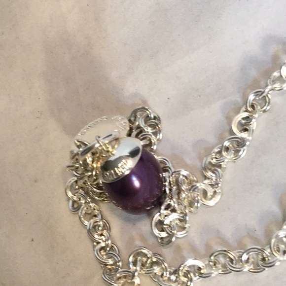 SNO OF SWEDEN LONG SILVER & PURPLE STONES/ PEARL NECKLACE - Picture 4 of 4
